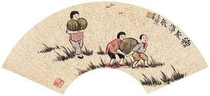 丰子恺 种瓜得瓜 扇面